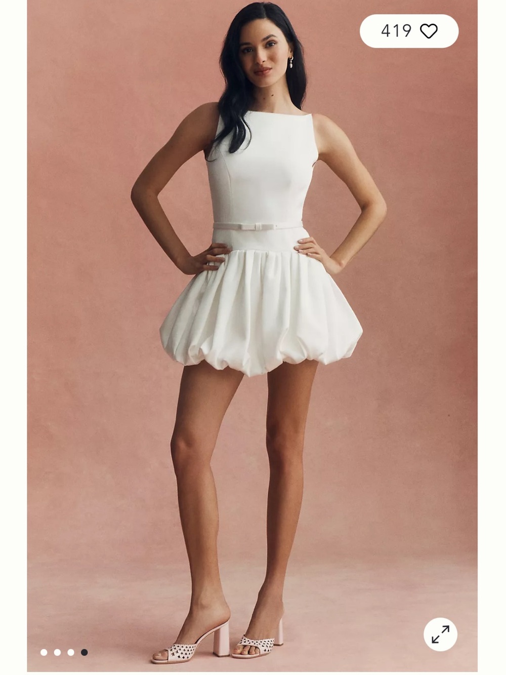 Retrofete Isolde White Sleeveless Bubble-Hem Mini Dress